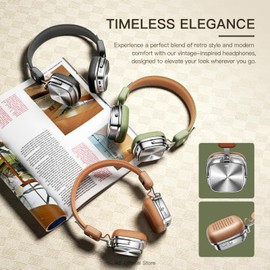 iKF R2 Pro Retro Metal Leather Wireless Headphones with ANC -45dB, 40mm HiFi Drivers, 75H Playback, Bluetooth 5.4 & AUX, Customizable Lighting, ENC 5-Mic Clear Calls, Low Latency,App Control, Brown