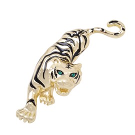 YYBONNIE Antique Gold Tone Austrian Crystal Black Enamel Tiger Wildlife Animal Brooch Pin For Men Women (Gold)