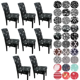 WedDecor Dining Chair Cover, Spandex Stretch Chair Seat Cover, Removable & Washable Chair Slipcover for Kitchen, Wedding, Hotel, Dining Room, Banquet, Party, Chair Protector, Pcs 8, Black