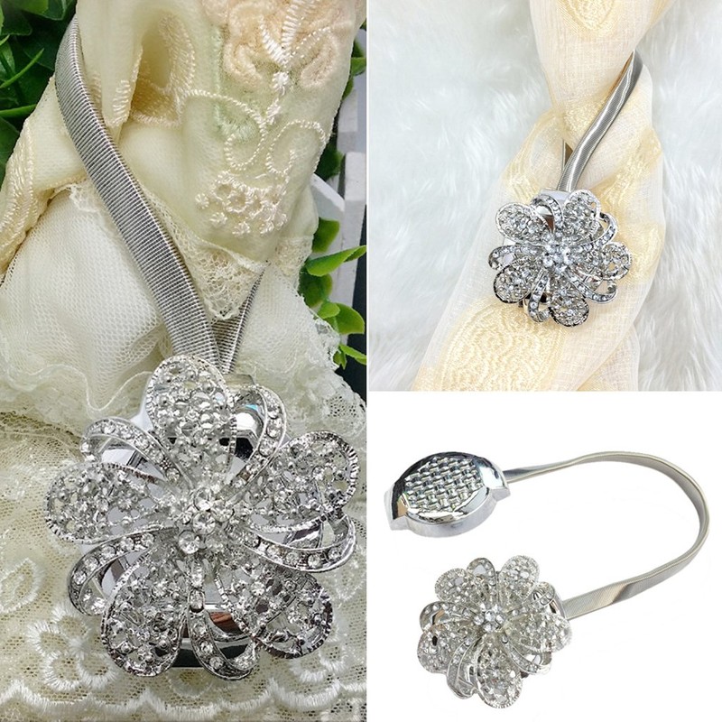 Sumnacon® 4 Packs Crystal Curtain Magnetic Tieback Flower Curtain Clips