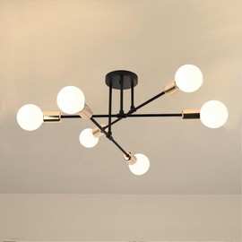 Btomgzome Modern Sputnik Chandelier 6-Light Semi Flush Mount Ceiling Pendant Lighting Golden Industrial Pendant Light Fixture for Living Room Dining Room Bedroom Kitchen (Black+Gold)