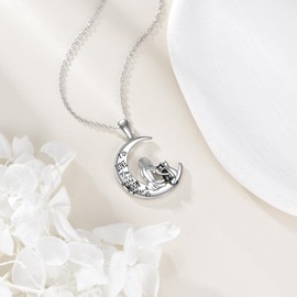 HUKKUN Cat Necklace Sterling Silver Cat Moon Necklace for Women Cat Jewelry Gifts for Cat Lovers