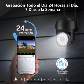 2NLF Cámara de Serguridad Exterior WiFi 5GHz/2.4GHz con Visión 360°, Seguimiento Automático, 3 Modos de Visión Nocturna, Alerta con Sonido y Luz, IP66, Almacenamiento en SD/Nube, Negro