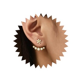 Yheakne Boho Flower Ear Jacket Earrings Rhinestone Ear Climber Earrings Cz Flower Stud Earrings Gold Crystal Front Back Earrings Jewelry for Women and Girls
