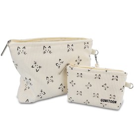 GUMITOON Bolsas de cosméticos de pana para mujer, organizador de maquillaje de sonrisa, bolsa de almacenamiento de maquillaje de gran capacidad, bolsa de almacenamiento de artículos de cambiador con cierre, organizador de brochas de maquillaje, Gato