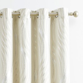 Xwincel 100% Blackout Curtains for Bedroom, Silver Curtains 63 Inches Long for Living Room Darkening Thermal Insulated Silver Metallic Dot Pattern Window Curtains, Grommet Drapes 2 Panels, Cream Beige