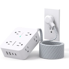 Surge Protector Power Bar 15 Ft Long Cord, Extension Cord 15 Feet with 8 Outlets 4 USB Ports(2 USB C), Flat Plug, Desk Charging Station for Home Office College Dorm Room Essentials