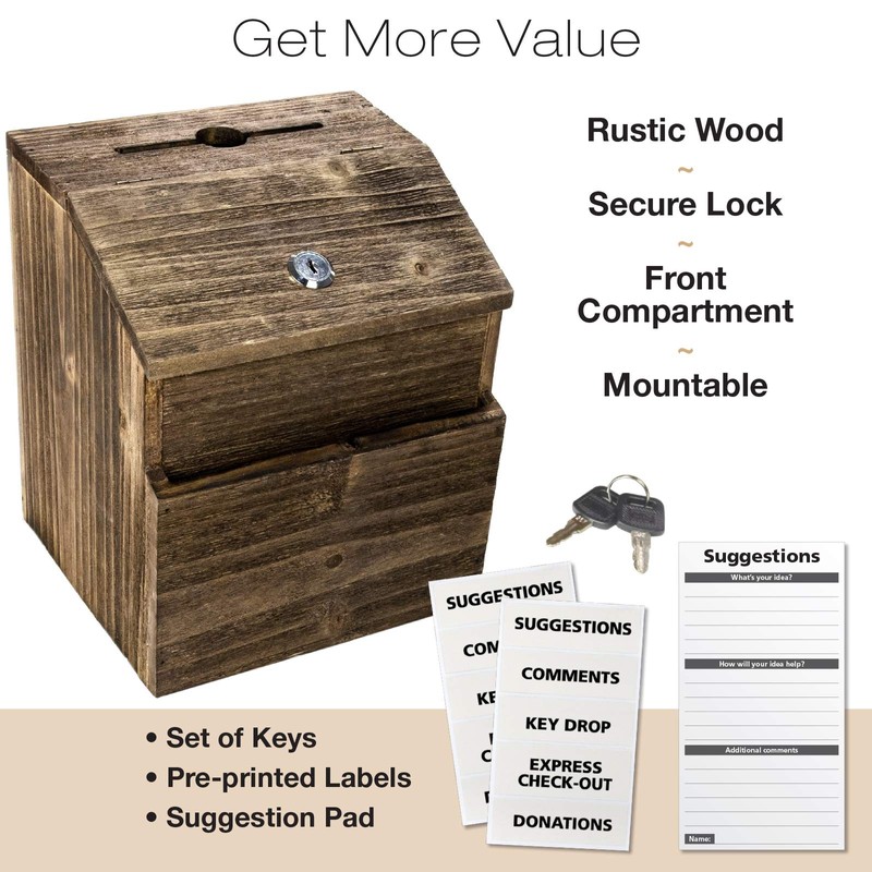 Excello Global Products Rustic Suggestion Box with Lock: Wooden Ballot