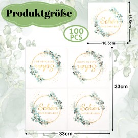 Pack of 100 Napkins Confirmation Decoration Christening Decoration Communion Decoration Autumn Decoration Wedding Decoration Napkins Schön Dass Du Da Bist Eucalyptus Green Decoration, 33 x 33 cm