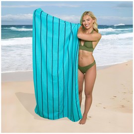 GC GAVENO CAVAILIA Extra Large Beach Towel 1 Piece - Quick Dry Sand Free Microfiber Beach Towels For Adults (100x200 Cm) - Super Absorbent Lightweight Travel Camping Swimming Towels - Aqua/Navy