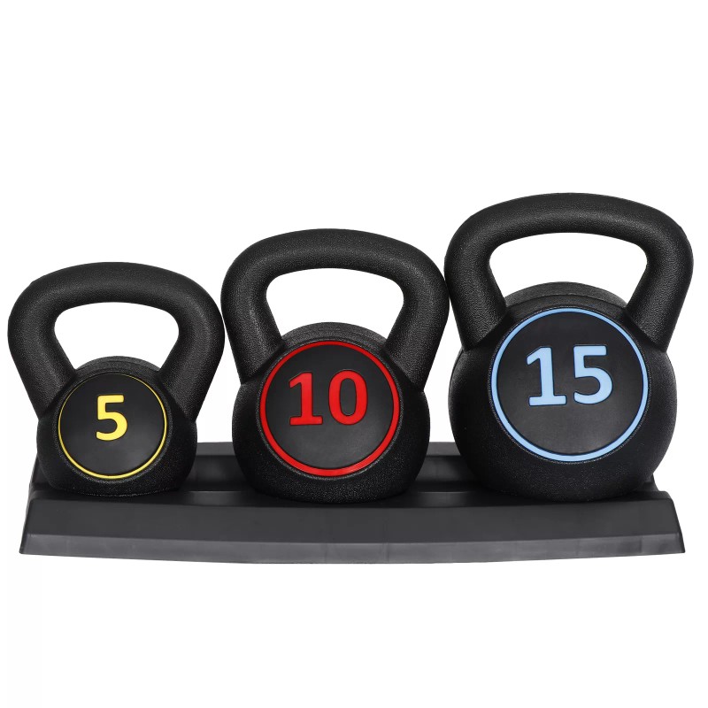 SEGAWE 3-Piece Kettlebell Set with Storage Rack Fitness Strength 5lb