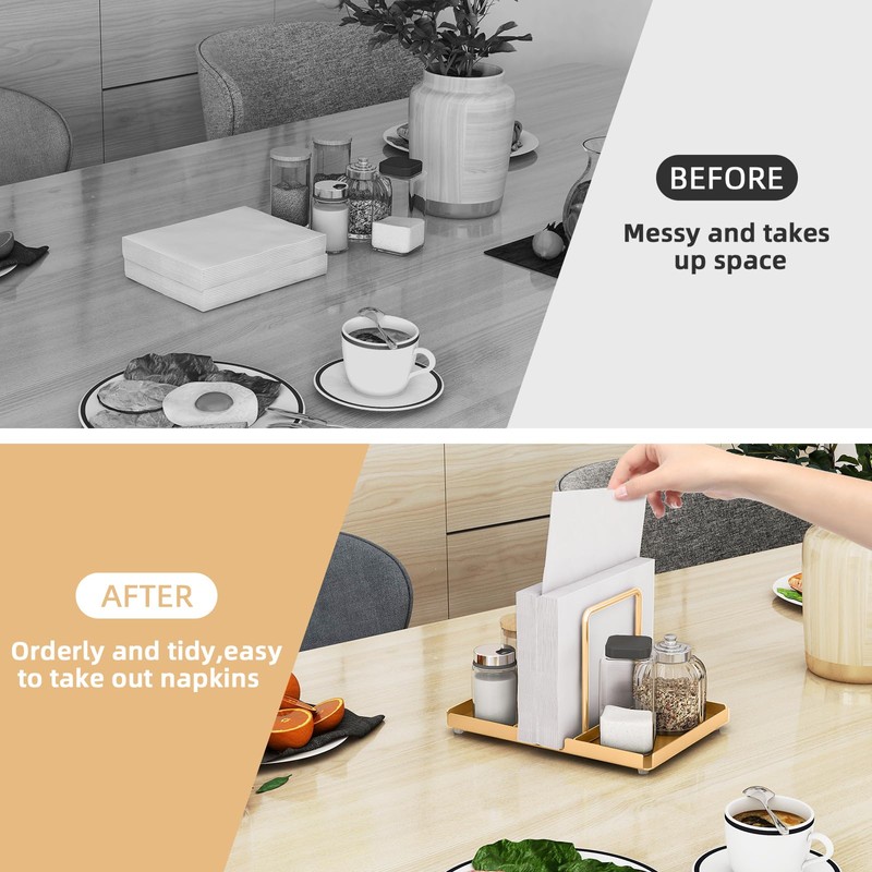 Audmore Gold Napkin Holder for Table, Metal Napkin Storage with