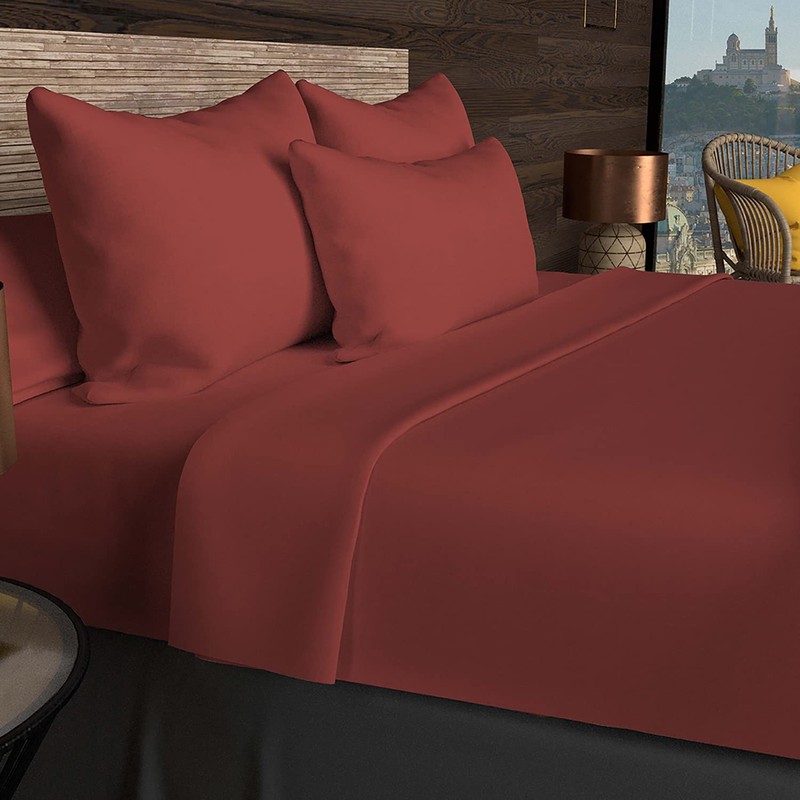 Soleil d'ocre, Flat Sheet, Cotton, 57 Threads, Brick, 240 x