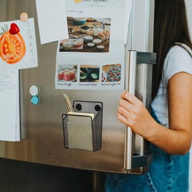 Magnetic Mesh Pencil Holder Set | Heavy-Duty Steel Organizers for Whiteboards, Lockers, Fridges | Rust-Resistant Magnetic Pen Cups | Compact Office Supply Bins | 2-Pack