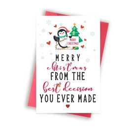 Romantic Christmas Card for Him Her, Lovely Christmas Cards Gifts with Penguin for Boyfriend Girlfriend, Funny Xmas Card for Wife Husband, Merry Christmas From The Best Decision You Ever Made