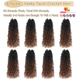 Alrence Mini Twist Crochet Hair Passion Twist Hair Pre Looped Fluffy Yaki Twist Crochet Braids Short Boho Kinky Spring Twist Crochet Hair For Women (8 Inch (Pack of 8), 1B#)