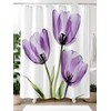 Purple Tulips Shower Curtain Set with Hook 72"x72",Spring Floral Botanical