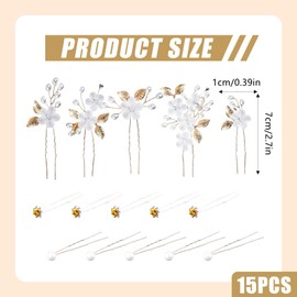Durdiiy 15 Pcs Pearl Flower Crystal Gold Rhinestone Bridal Hairpins Bridesmaid Clips, Hair Pins, Accessories Wedding Side Combs Pieces Pins for Women Girls Jewelry Headpiece Ball (gold-15)