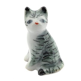 MyTinyWorld Dolls House Miniature Ceramic Light Grey and White Tabby Cat Sitting