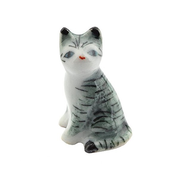 MyTinyWorld Dolls House Miniature Ceramic Light Grey and White Tabby