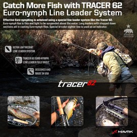 Mavrk Fly Fishing Tracer 62, Complete Euro Nymph Line Leader System, Size Micro, 62 feet, Thin Braided Core Fly Line, Low Memory Leader, Hi Vis Sighter Line and 2mm SS Tippet Ring, Hand Tied in USA