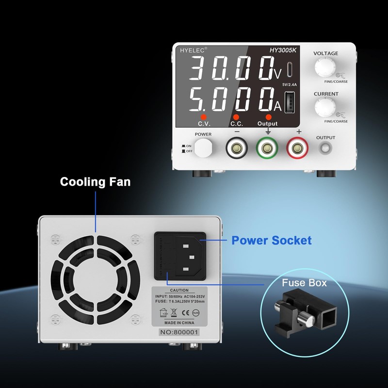 HYELEC Variable DC Power Supply, 0-30V 0-10A, Bench Power Supply