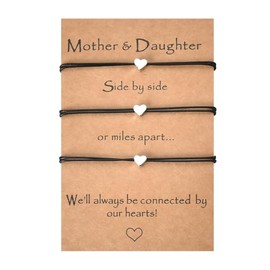 Mother Daughter Gifts from Daughter Birthday Mothers Day Gifts for Mom Daughter Bracelets Set for 3 Mom and Daughter Heart Bracelets Daughters Graduation Long Distance Gift Mom Holidays Gift Ideas