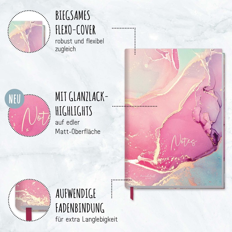 Trendstuff by Häfft Notebook A5 Lined [Silky Pink] 124 Pages,