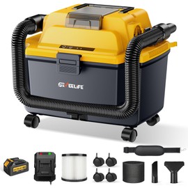 GEVEELIFE Cordless Shop Vac Wet and Dry, 4.3 Gallon Shop Vac with 5.0Ah Battery Powered, Fast Charger, HEPA Filter, Strap & Wheels, 3-in-1 Wet Dry Vacuum Cleaner for Garage, Car, Workshop