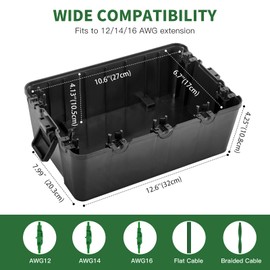 TOTUFY Large Outdoor Electrical Box Waterproof (12.9 x 8.3 x 5.2 inch), IP54 Weatherproof Extension Cord Cover with 7 Cable Seal Entry, Protect Power Strip, Timer Outlet Plug, Holiday Light, Black