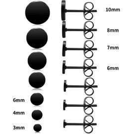 Black Round Stud Earrings, 7 Pairs Stainless Steel Dot Earrings Hypoallergenic Earrings Studs for Man Woman, 3mm/4mm/5mm/6mm/7mm/8mm/10mm