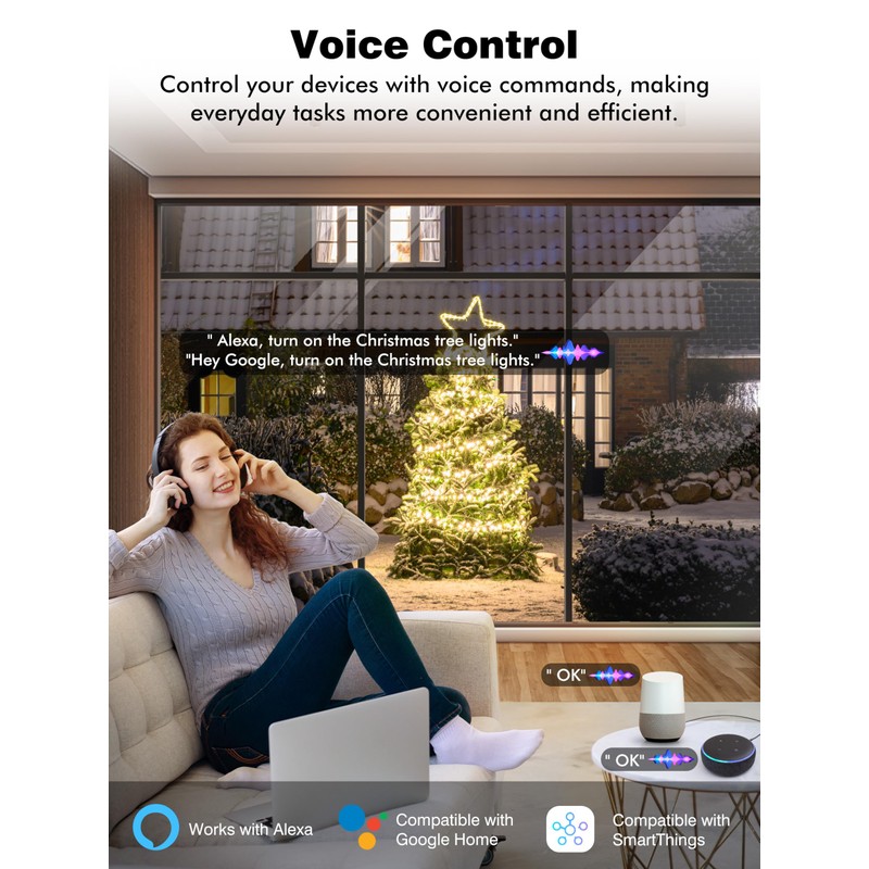 EIGHTREE Outdoor Smart Plug Waterproof IP44, Smart Outlet Plug with