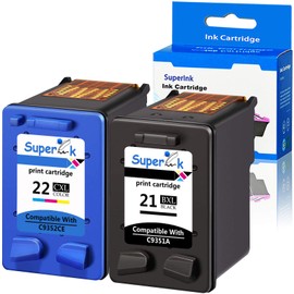 SuperInk Remanufactured High Yield Ink Cartridge Compatible for HP 21XL 21 22XL 22 Work with DeskJet D1520 D2345 F4140 F4180 F380 D1320 D1330 Officejet 4315 J3600 J3680 Printer(1 Black, 1 Tri-Color)