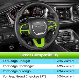 Steering Wheel Cover Trim Interior Accessories Decoration Kit for 2015-2024 Dodge Challenger Charger, for 2014-2024 Dodge Durango & Jeep Grand Cherokee SRT8 (Green 3PCS)