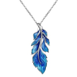 GW Women's Necklace 925 Sterling Silver with Feather Pendant Zirconia Gemstone Women's Necklace Chains Gift, Silver