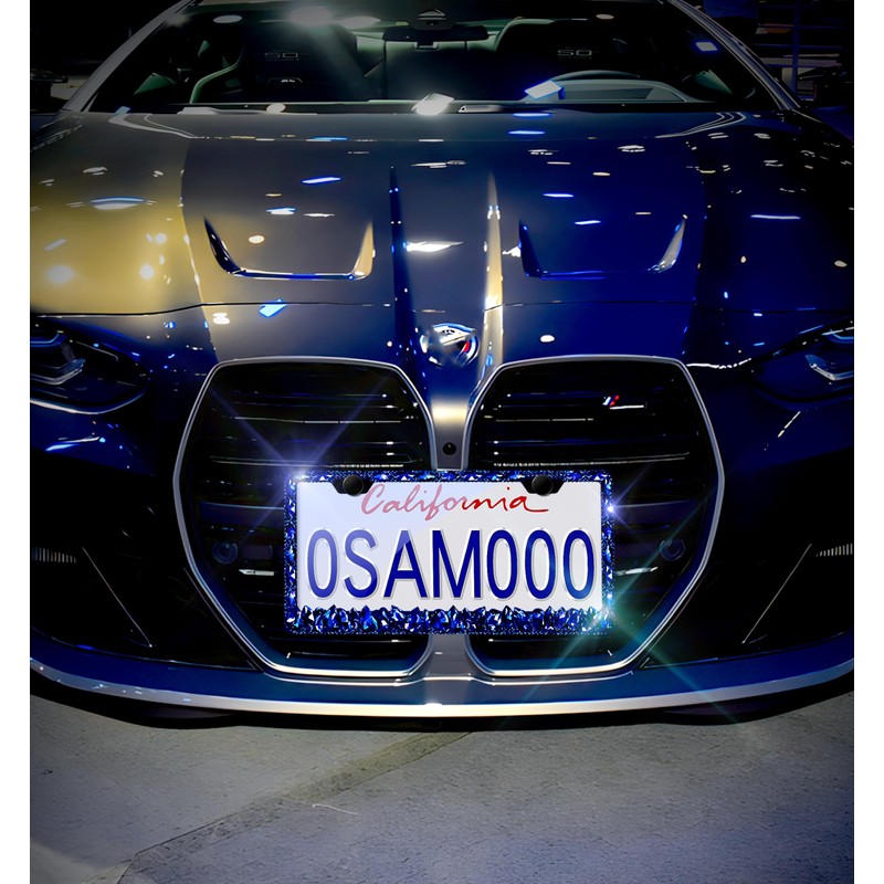 Murimt Blue Bling License Plate Frames 2 Pack Sparkly Glitter