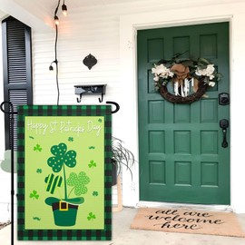 Happy St Patricks Day Garden Flags 12x18 Inch Double Sided Irish Garden Flag Shamrocks Hat Gold Coins Garden Flags for Outdoor Indoor House Outside Yard Green Holiday Signs Decorations