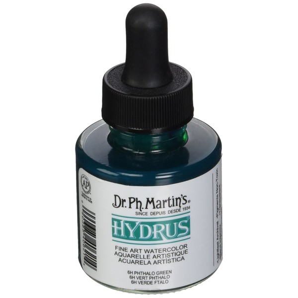 Dr. Ph. Martin's Hydrus Fine Art (6H) Watercolor Bottle, 1.0 oz, Phthalo Green