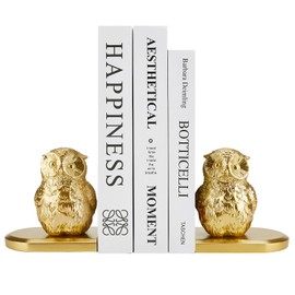 Book Ends Decorative, Owl Bookends Gold Bird Bookends for Shelves, Kids Rooms, Non-Skid Bookend, Heavy Duty Resin Book Stopper for Books, Decorative Holder, Gift for Women, 9.05*3.7*4.72'' Gold