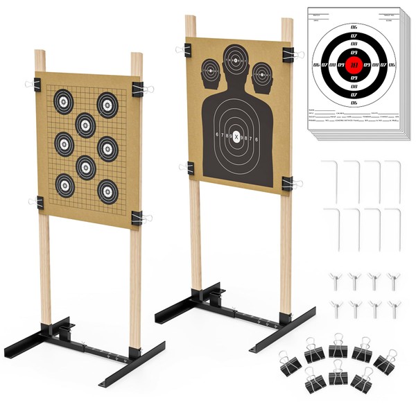 KNINE OUTDOORS Shooting Target Stand for Outdoors, Durable Paper Target Holder with Stable Adjustable Base for Paper Shooting Targets Cardboard Silhouette, H Shape, USPSA/IPSC, IDPA Practice, 2 Pack