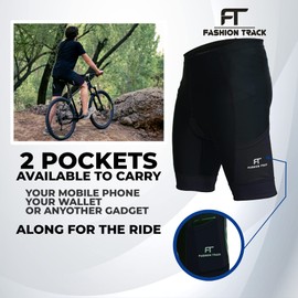 FT Fashion Track Cycling Shorts Mens - MTB Shorts - Padded Shorts with Pockets – (Black, S)