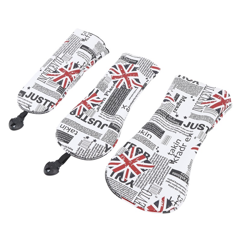 3PCS Golf Club Head Cover PU Waterproof English Flag Pattern