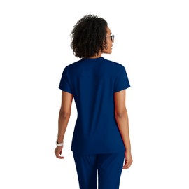 BARCO One Performance Knit Victory Top for Women - V-Neck with Overlap, Angled Zipper Waist Pockets Women's Scrub Top Indigo 4X-Large