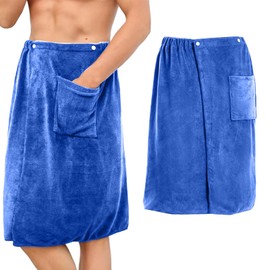 renFIL Mens Shower Wrap Towel,Bath Towels for Men,Swimming Beach Mens Towel Wrap Wearable Towel Soft Adjustable Shower Towels Gym Bath Wrap with Snap Closure (royal blue, Long)