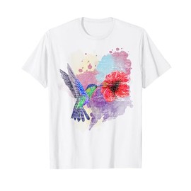 Vintage Pretty Bird Animal Hibiscus Flower Hummingbird T-Shirt