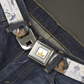 Buckle-Down Aladdin Jasmine Palace - Hebilla para cinturón de seguridad con escritura y flores, color blanco, ajustable, para hombre y mujer, Aladdin Jazmín, 1.5" Wide - Fits Pant Size 32-52