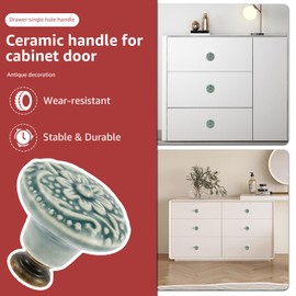 KTCINA Pack of 20 Ceramic Drawer Knobs with 40 Screws Exquisite Furniture Knobs Cabinet Knobs Elegant Furniture Handles Wooden Chest of Drawers Cabinets (Green)