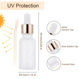Njvial 30 Pack 20ml Frosted Glass Dropper Bottles for Essential Oils, 0.67oz Eye Dropper Bottles with Rose Golden Caps for Travel, Mini Empty Glass Tincture Vials with Droppers, Funnels & 30 Labels