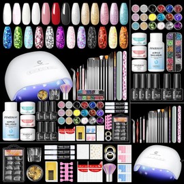 PEACECOLOR 69PCS Acrylic Nail Kit with UV Lamp Full Set for Beginner, Nail Kit Acrylic Set 3 Colours Powder and Liquid Glitter Powders 4PCS Gel Nail Polish for Starter