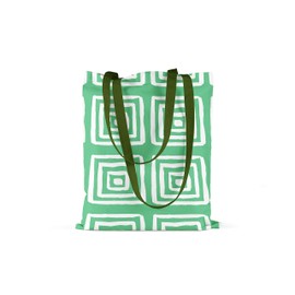 Le Jardin du Lin Printed Shopping Bag with Green Long Handles, Reusable Bag, Foldable, Fabric Bag, Size: 34 x 40 cm